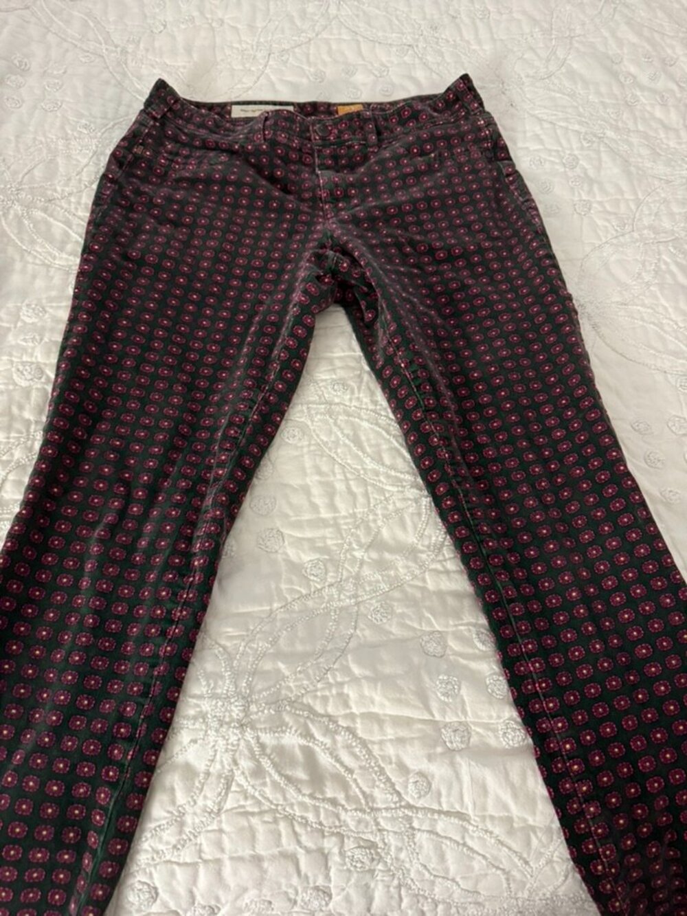 Pilcro Anthropologie No. 30 Green Pink Geometric Print Skinny Pants